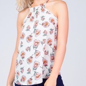 White | Floral Ruffle Halter Top